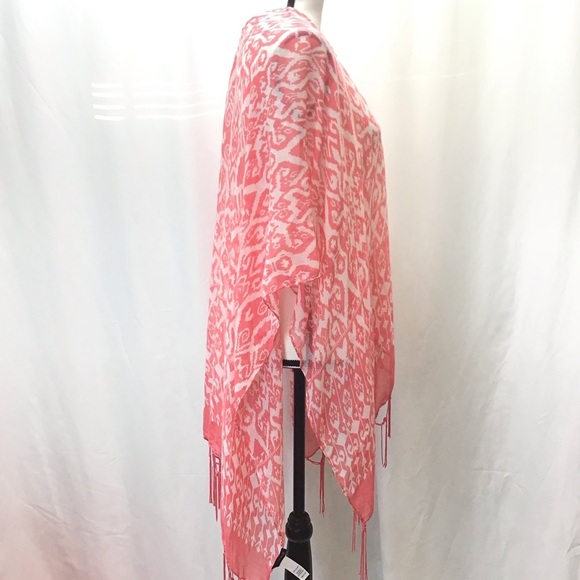 NWOT Maurices Boho Coral Orange/red Fringe Tassel Trim Swimsuit Coverup One Size - Picture 2 of 7